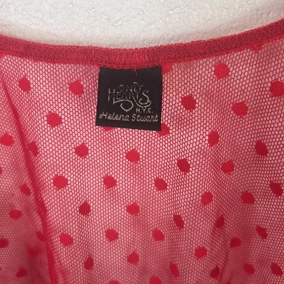 Anthropologie Only Hearts Coeur Dot Tulle Half-Sleeve Deep-V Top lingerie Red - Picture 5 of 7